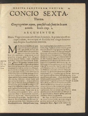 Concio Sexta. Thema. Congregentur aquae, quae sub caelo sunt in locum unum.