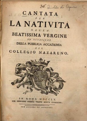 Cantata per la natività della Beatissima Vergine