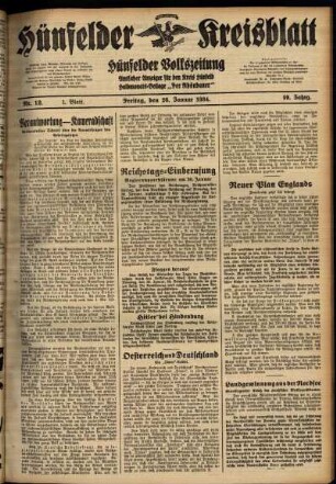 Erste Ausgabe vom Freitag, den 26. Januar 1934.