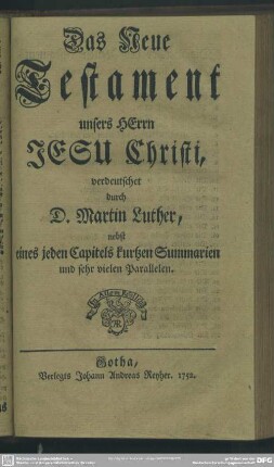 Das Neue Testament unsers HErrn Jesu Christi