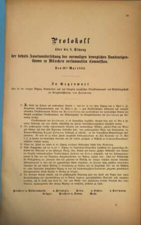 Protokoll über die ... Sitzung der behufs Auseinandersetzung des Vormaligen Beweglichen Bundeseigenthums zu München versammelten Commission, 8. 1869, 28. Mai