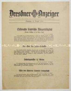 Nachrichtenblatt "Dresdner Anzeiger" u.a. zu alliierten Luftangriffen gegen Westdeutschland