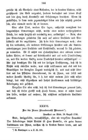 XXXVI. An die Frau Staatsrath Brauer.