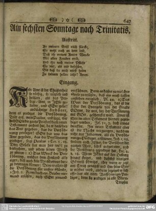 Am sechsten Sonntage nach Trinitatis