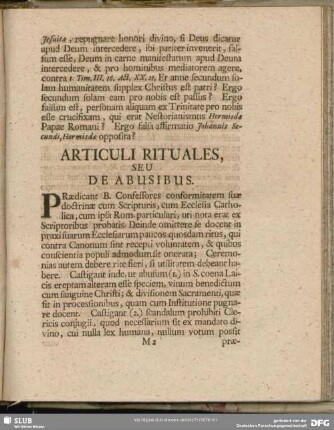 Articuli Rituales, Seu De Abusibus