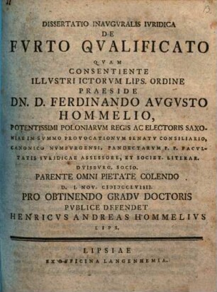 Dissertatio Inavgvralis Ivridica De Fvrto Qvalificato
