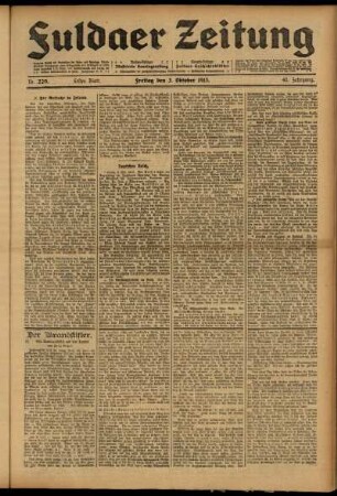 Erste Ausgabe vom Freitag, den 03. Oktober 1913.