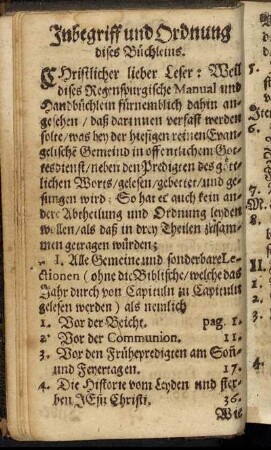 Inbegriff und Ordnung dises Büchleins.