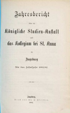 Jahresbericht : für d. Schuljahr .... 1881/82