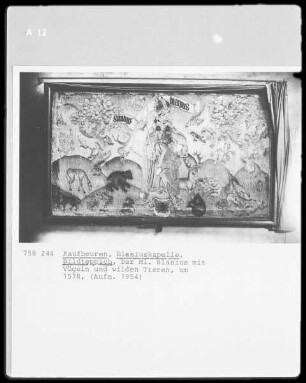 Der heilige Blasius mit Vögeln und wilden Tieren