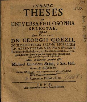 Theses Ex Universa Philosophia Selectae