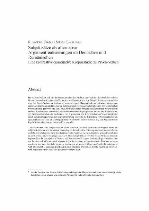 Subjektsätze als alternative Argumentrealisierungen im Deutschen und Rumänischen. Eine kontrastive quantitative Korpusstudie zu Psych-Verben