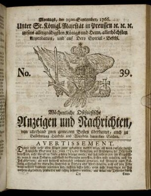 No. 39. Montags, den 29ten September, 1766.