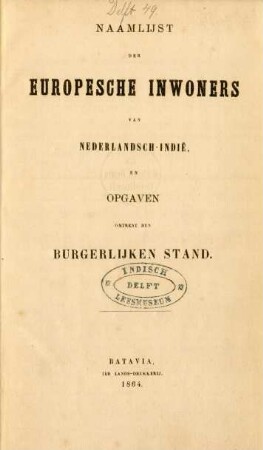 1865: Naamlijst der europesche inwoners van Nederlandsch-Indie͏̈