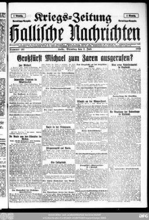 Hallische Nachrichten ; [...] ; Kriegs-Zeitung, Kriegs-Zeitung Vormittags-Ausgabe