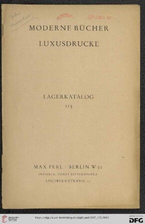 Nr. 115: Lagerkatalog: Moderne Bücher, Luxusdrucke