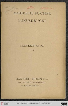 Nr. 115: Lagerkatalog: Moderne Bücher, Luxusdrucke