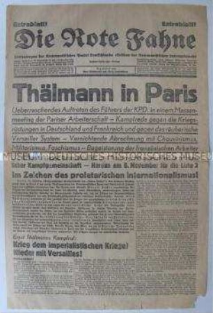 Sonderausgabe der kommunistischen Tageszeitung "Die Rote Fahne" zu einer Kundgebung mit Ernst Thälmann in Paris