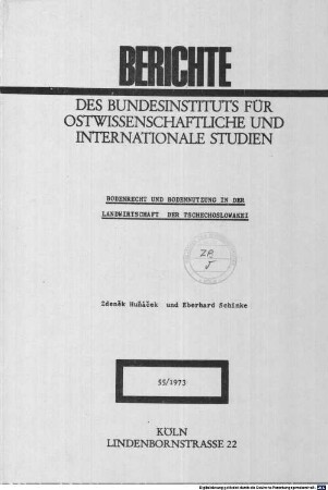 Bodenrecht und Bodennutzung in der Landwirtschaft der Tschechoslowakei