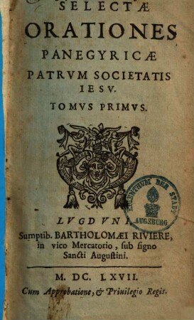 Selectae orationes panegyricae patrum Societatis Jesu, 1