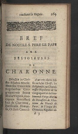 Bref de nostre S. Pere le Pape aux religieuses de Charonne.