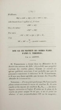 Note sur une propriété des courbes planes, d'après M. Timmermans.