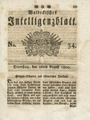 No. 34, Dienstag, den 26ten August 1800
