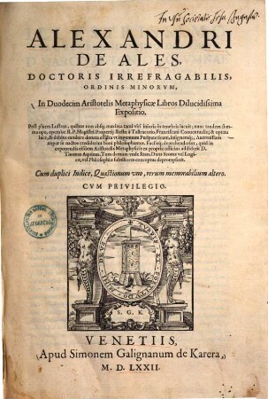 In duodecim Aristotelis Metaphysicae libros dilucidissima expositio