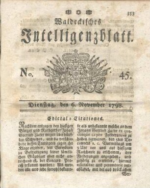 No. 45, Dienstag, den 6. November 1798