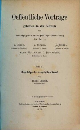Grundzüge der assyrischen Kunst : Vortrag, gehalten im Rathhaussaale zu Zürich am 22. Februar 1871