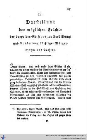 IV. Mögliche Früchte der doppelten Stiftung.