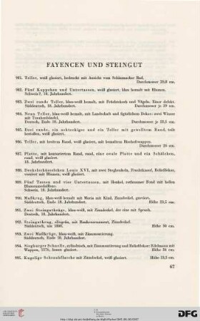 Fayencen und Steingut (Nr. 981-1031)