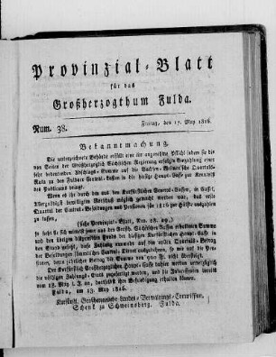 Num. 38., Ausgabe vom 17. Mai 1816