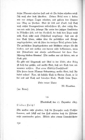142 Wandsbeck, den 17. Dezember 1805.