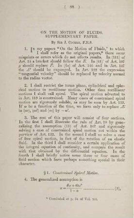 On the motion of fluids. Supplementary paper.