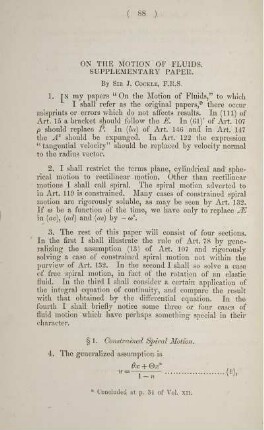On the motion of fluids. Supplementary paper.