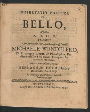 Dissertatio Politica De Bello