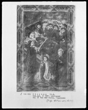 Lektionar für Kloster Weihenstephan angefertigt — Der Tod der Maria, Folio 23recto