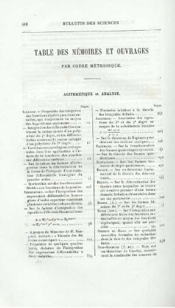 Table des Mémoires et Ouvrages.