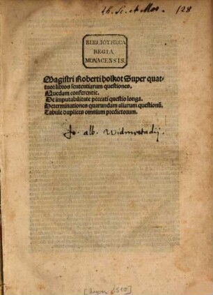 Supra IV libros sententiarum ... questiones