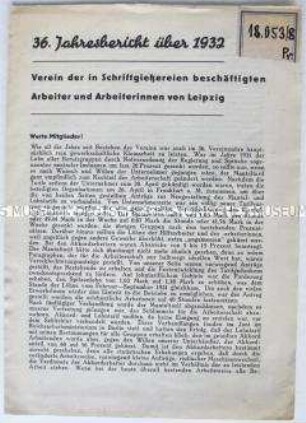 Sonderdruck mit dem Jahresbericht 1932 des Vereins der Beschäftigten in Schriftgießereien von Leipzig