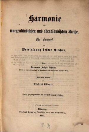 Harmonie der morgenländischen und abendländischen Kirche : ein Entwurf zur Vereinigung beider Kirchen