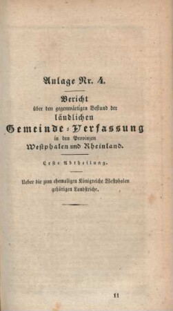Anlage Nr. 4. Bericht über den gegenwärtigen Bestand der ländlichen Gemeinde-Verfassung in den Provinzen Westphalen und Rheinland