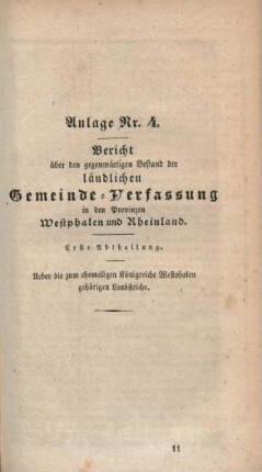 Anlage Nr. 4. Bericht über den gegenwärtigen Bestand der ländlichen Gemeinde-Verfassung in den Provinzen Westphalen und Rheinland