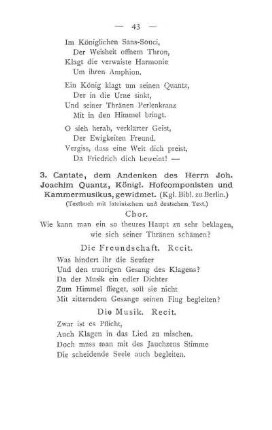3. Cantate, dem Andenken des Herrn Joh. Joachim Quantz, Köngl. Hofcomponisten und Kammermusikus, gewidmet