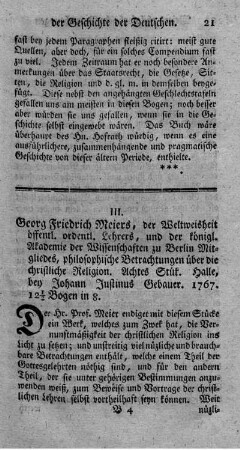 Philosophische Betrachtungen über die christliche Religion. St.8.