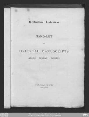 Hand-list of Oriental manuscripts : Arabic, Persian, Turkish