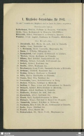 V. Mitglieder-Verzeichniss für 1883