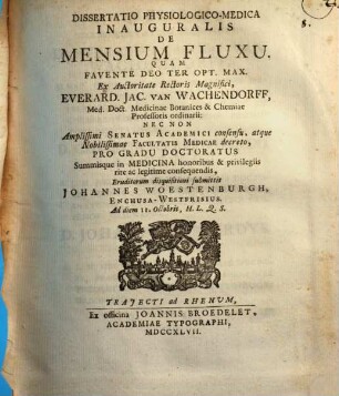 Diss. phys.-med. inaug. de mensium fluxu
