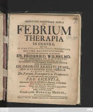 Dissertatio Inauguralis Medica De Febrium Therapia In Genere